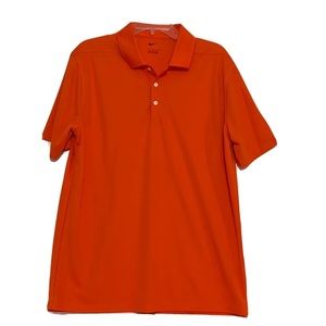 Nike Mens Polo T Shirt Large Orange with White Swoosh Short Sleeve